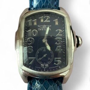 Invicta Blue Leather Strap Silver Watch